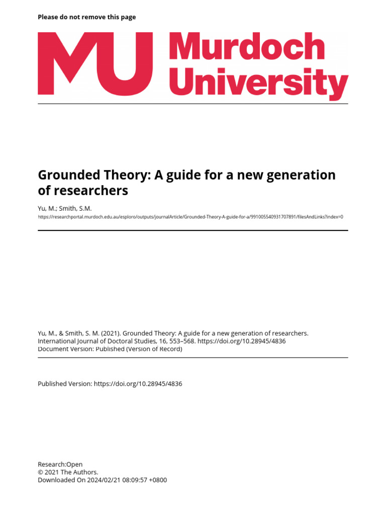 Grounded Theory - A Guide For A New Generation of Researchers ...