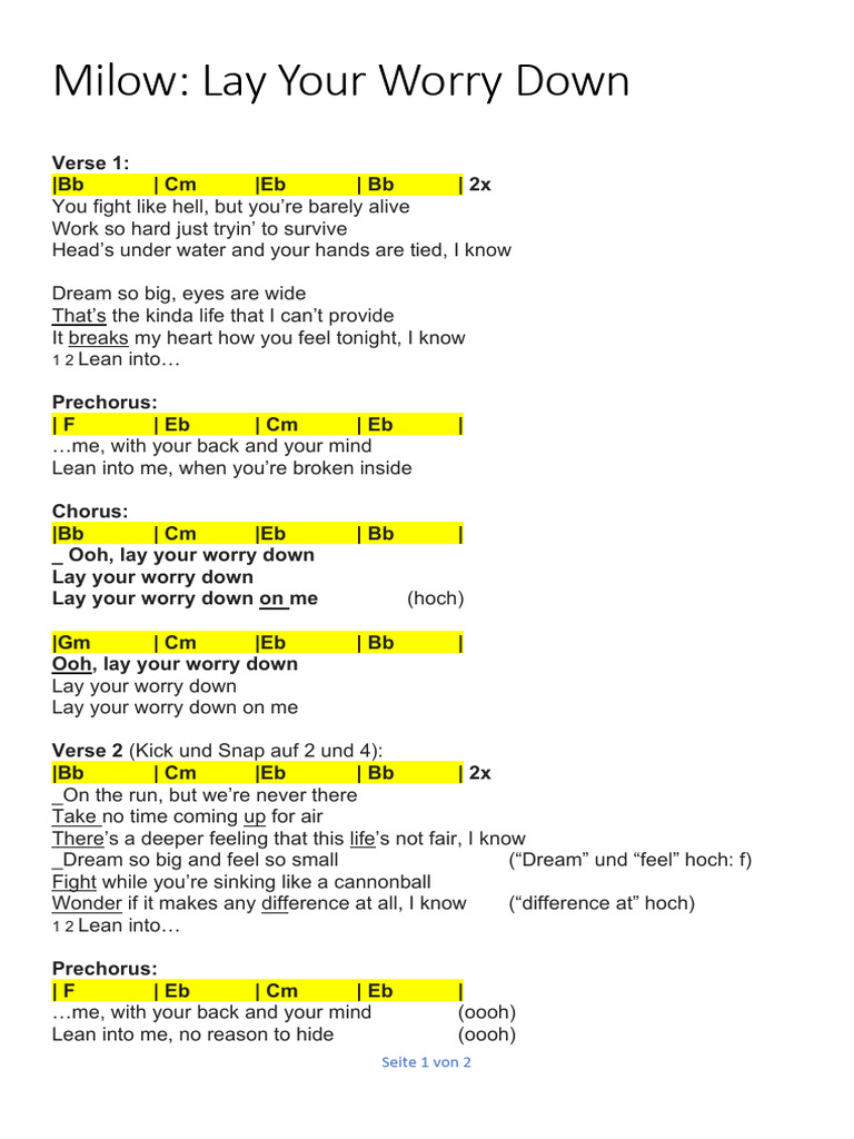Milow Lay Your Worry Down Ablauf Und Chords PDF Song Structure Musical Forms