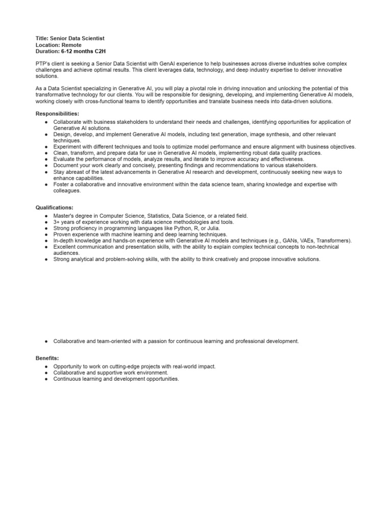 Senior Data Scientist with GenAI Focus | PDF | Artificial Intelligence ...