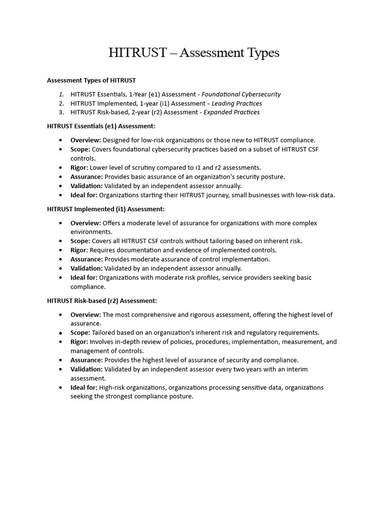 HITRUST Assessment Types Explained | PDF | Computer Security | Security