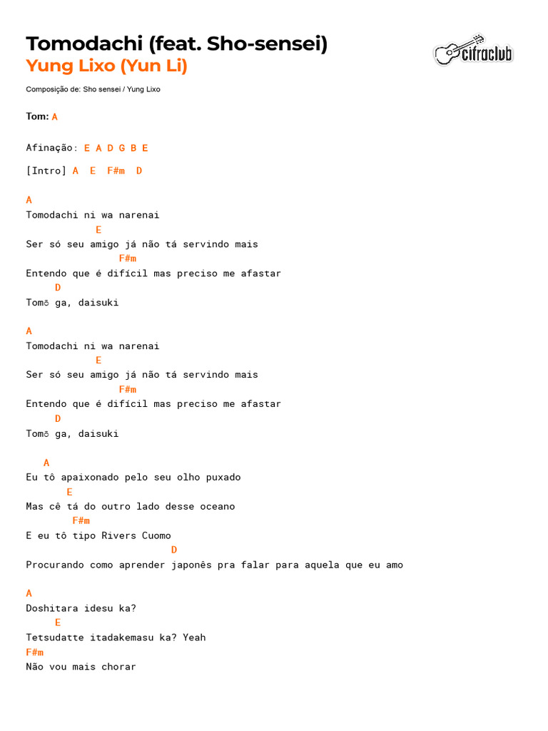 Cifra Club Yung Lixo (Yun Li) Tomodachi (Feat. ShoSensei) PDF