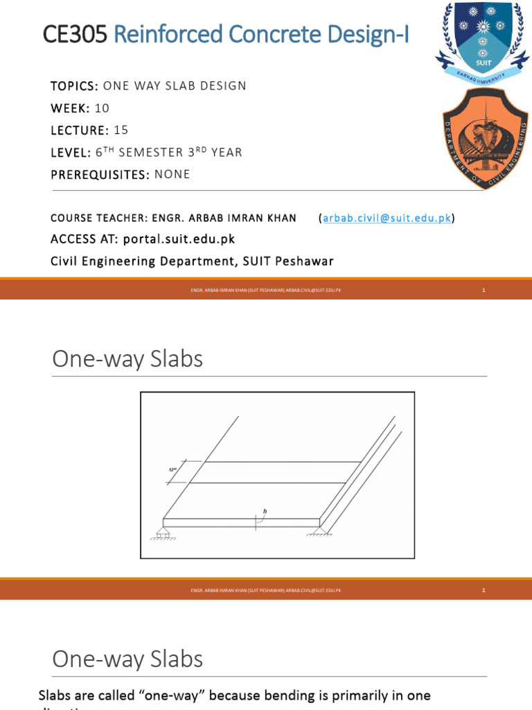 Lecture 10 Week 15 (One Way Slab, Analysis Design) | PDF | Bending ...