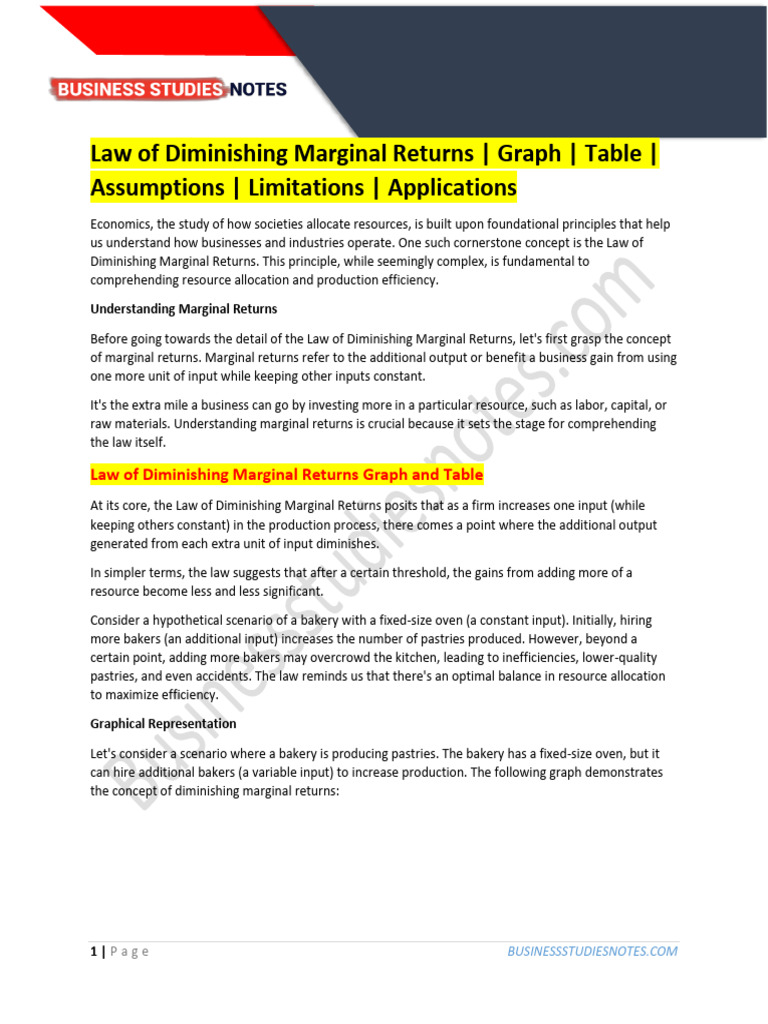 Law of Diminishing Marginal Returns Explained | PDF | Long Run And ...