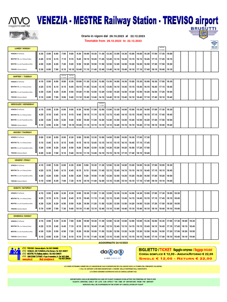 ATVO Bus Timetable: Venice to Treviso | PDF