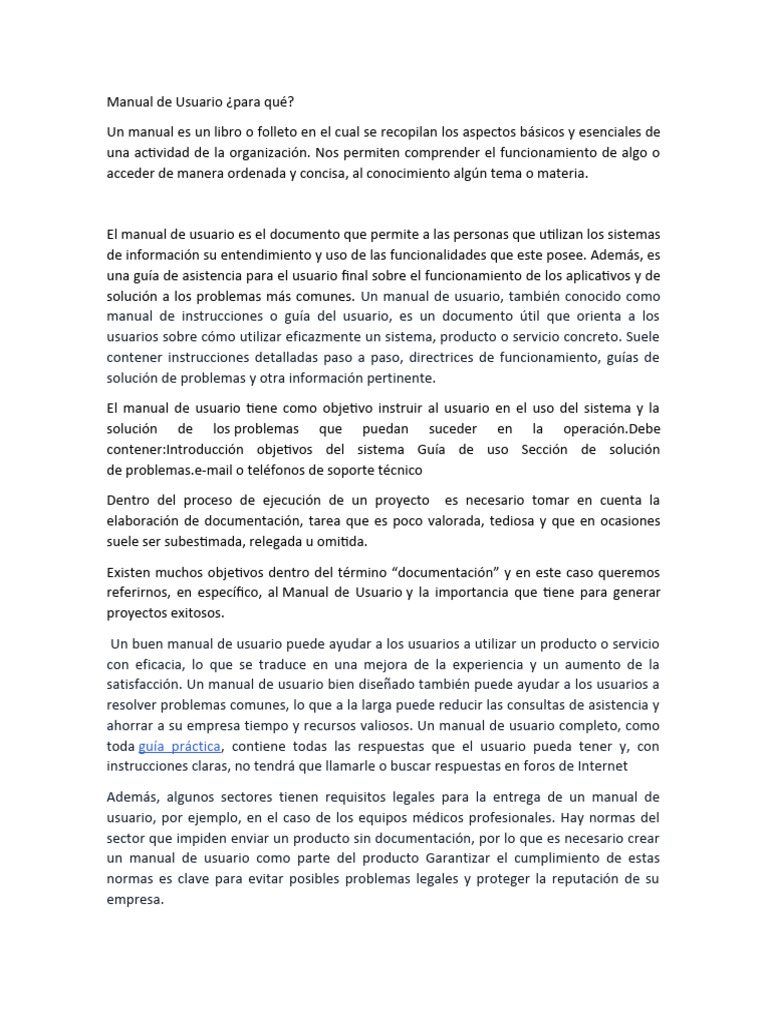 Importancia del Manual de Usuario | PDF | Usuario (informática ...