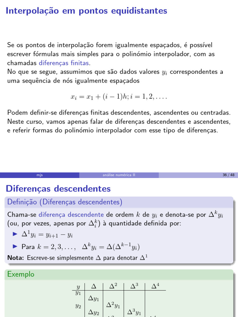 Diferenças Finitas e Interpolação Numérica | PDF | Análise numérica ...