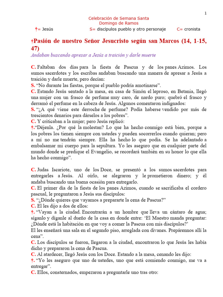 Pasion de Nuestro Señor Jesucristo Segun San Marcos | PDF | Jesús ...