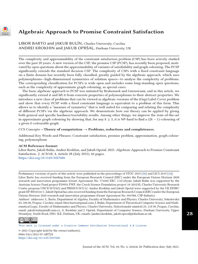 Algebraic Approach To Promise Constraint Satisfaction | PDF ...