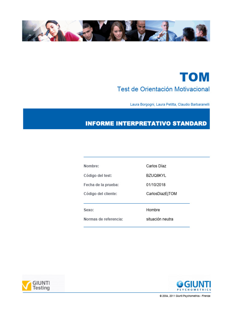 Informe del Test TOM de Motivación | PDF | Liderazgo | Motivación