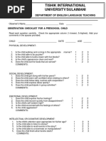 Preschool Child Observation Checklist Form