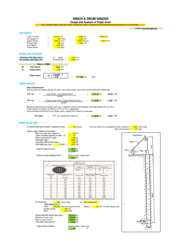 WINCH and DRUM WINDER Design and Analysi | PDF | Horsepower | Gear