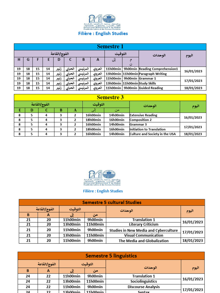 English Studies Course Schedule | PDF | English Studies | Grammar