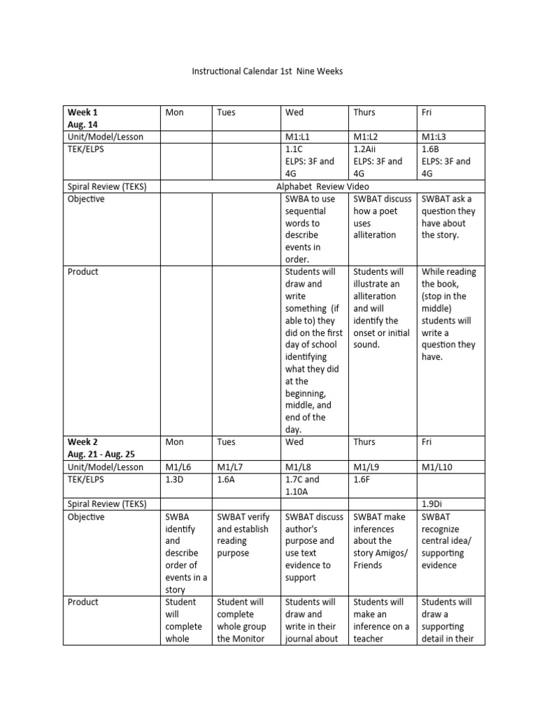 1st Grade Slar Teks