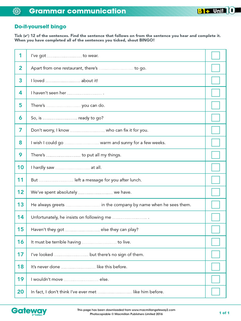 B1 Unit 10 Grammar Communication Pdf