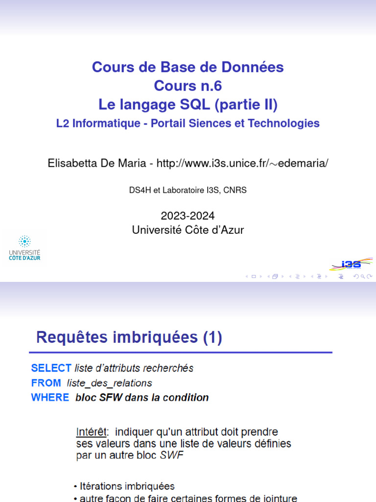 Cours SQL Avancé - L2 Informatique | PDF | Art | Ordinateurs
