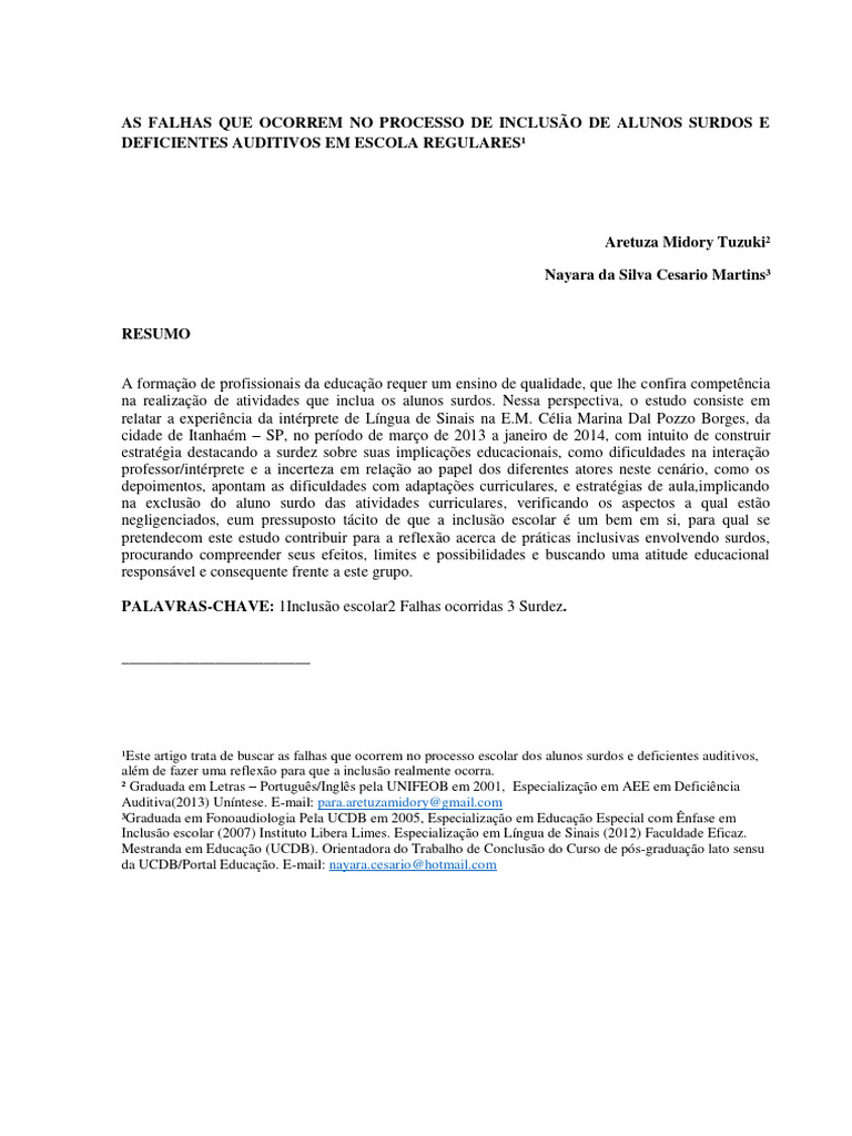 Falhas na Inclusão de Alunos Surdos | PDF | Exclusão social | Inclusão ...