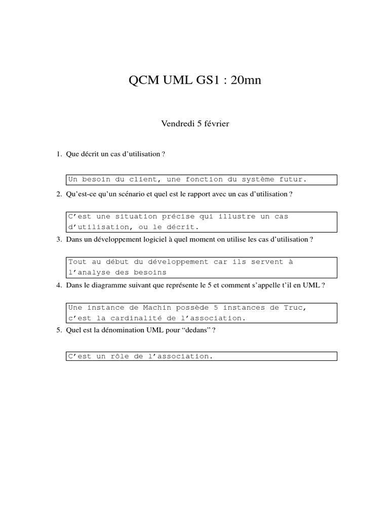 QCM UML : Concepts et Diagrammes | PDF