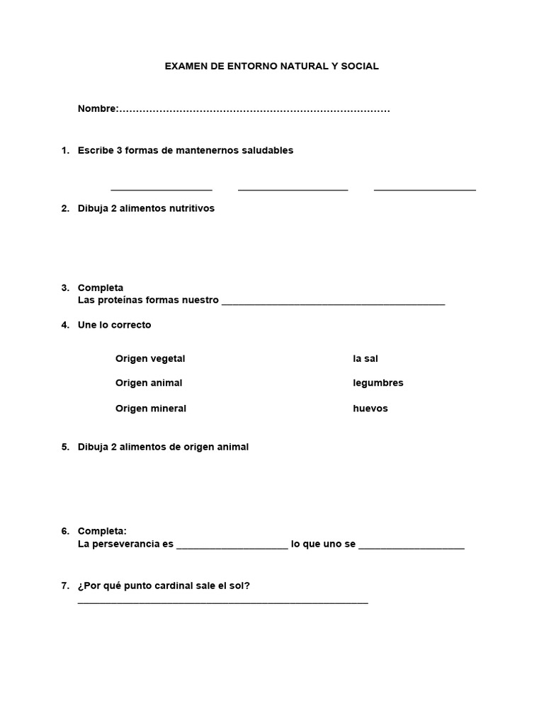 Examen de Entorno Natural y Social | PDF
