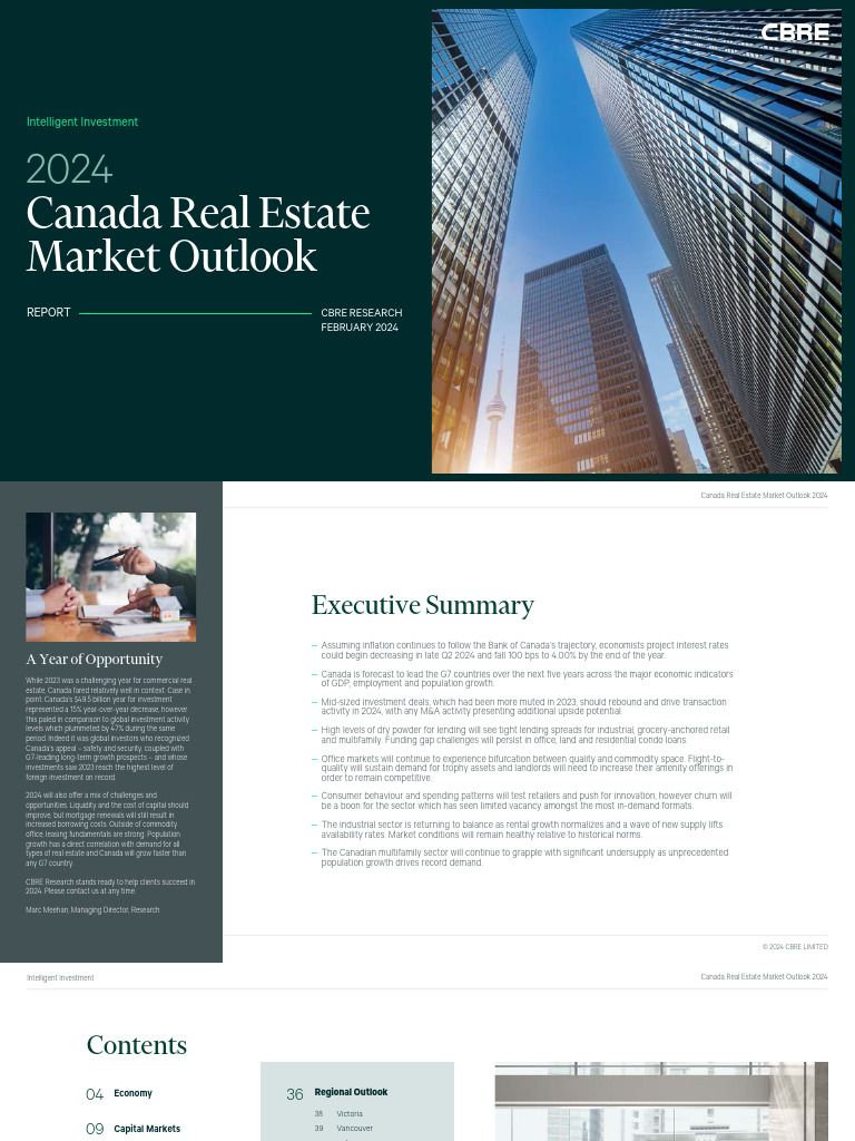 CBRE 2024 Canada Real Estate Market Outlook PDF Inflation