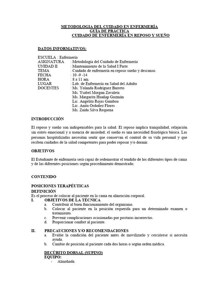 Cuidado de Enfermería en Reposo y Sueño | PDF | Dormir | Enfermería