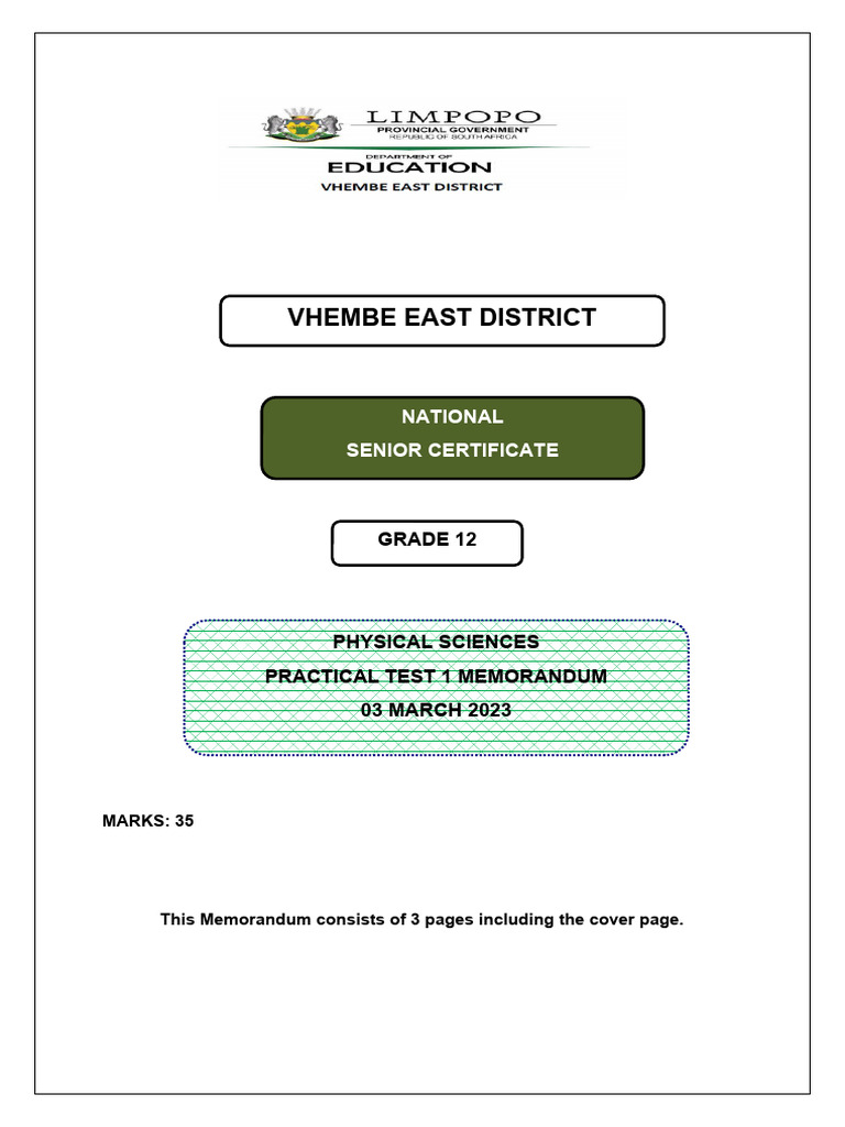 2023 GR 12 Physical Sciences Practical Test 1 Memo | PDF | Ethanol | Ester