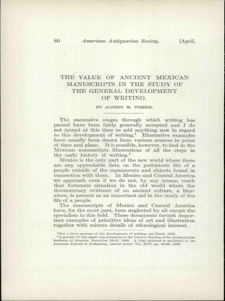 The Value of Ancient Mexican Manuscripts in The Study Oe The General ...