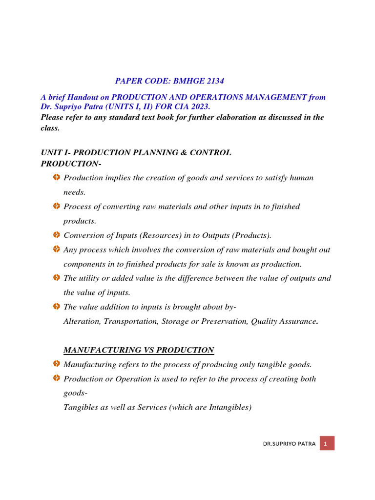 Production and Operations Management Guide | PDF | Operations ...