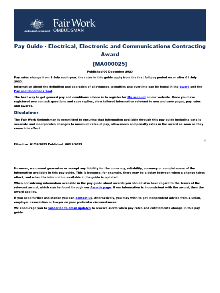 MA000025 Electrical Pay Guide 2023 | PDF | Overtime | Information