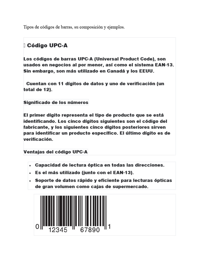 Tipos y características de códigos de barras | PDF | Código Universal ...