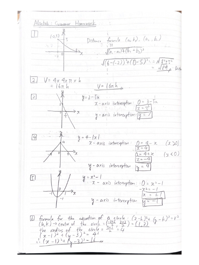 Algebra Summer Homework | PDF