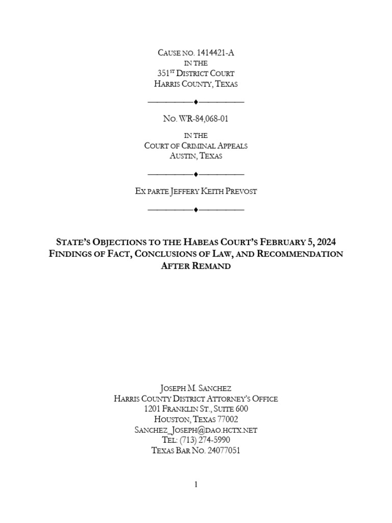 State's Objection To Habeas Findings | PDF | Habeas Corpus ...