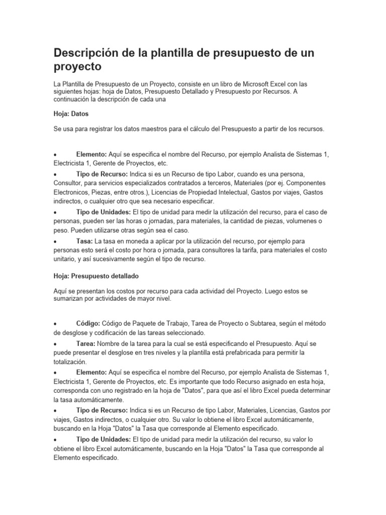 Descripción de La Plantilla de Presupuesto de Un Proyecto | PDF ...
