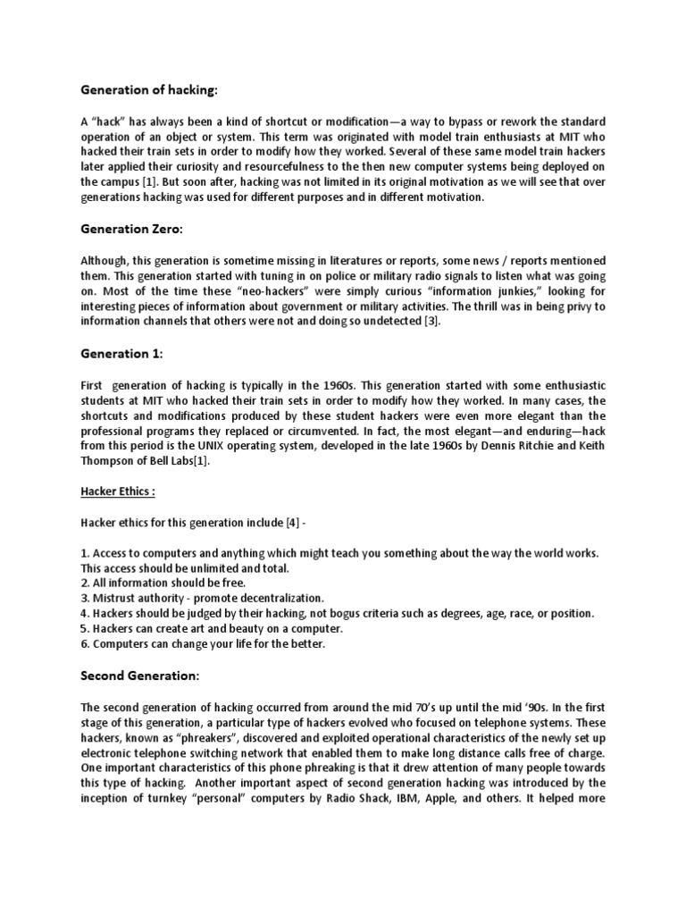 Evolution of Hacking Generations | PDF | Computers