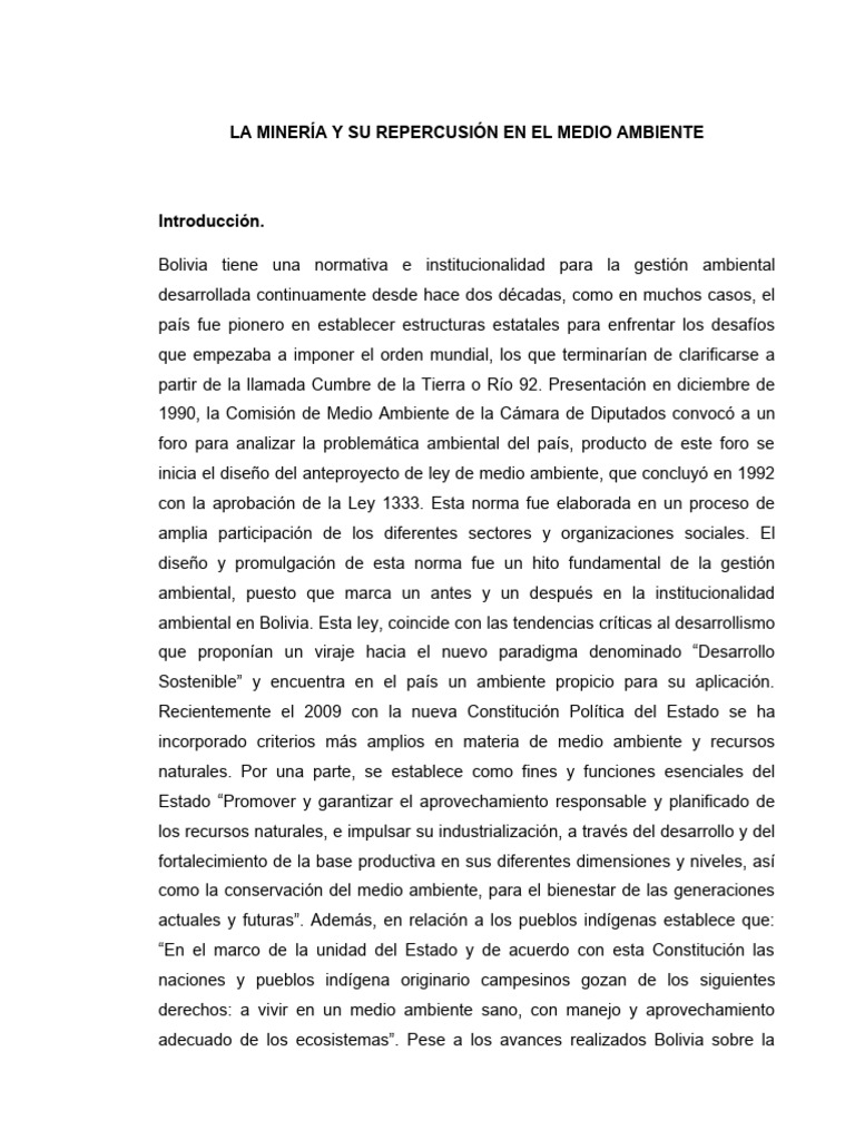 La Minería y Su Repercusión en El Medio Ambiente | PDF | Minería | Bolivia