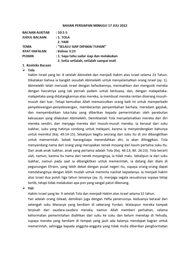 26 Bahan Ajar 17 Juli 2022 (Tola Yair) | PDF