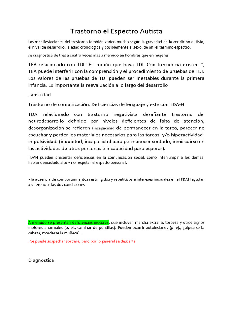 Trastorno del Espectro Autista: Diagnóstico y Características | PDF ...