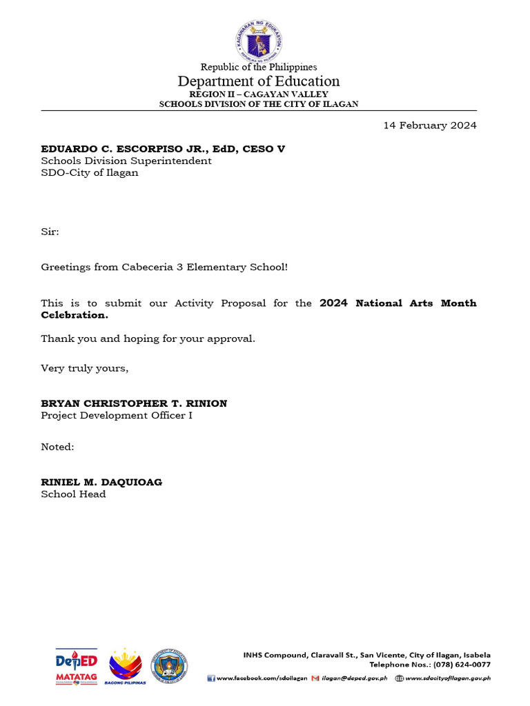 Activity Proposal For National Arts Month 2024 | PDF