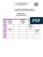 Horario Lapso Académico 2023-01 Semestre I Sección #01: Proyecto de Carrera Gestión de Alojamiento Turístico