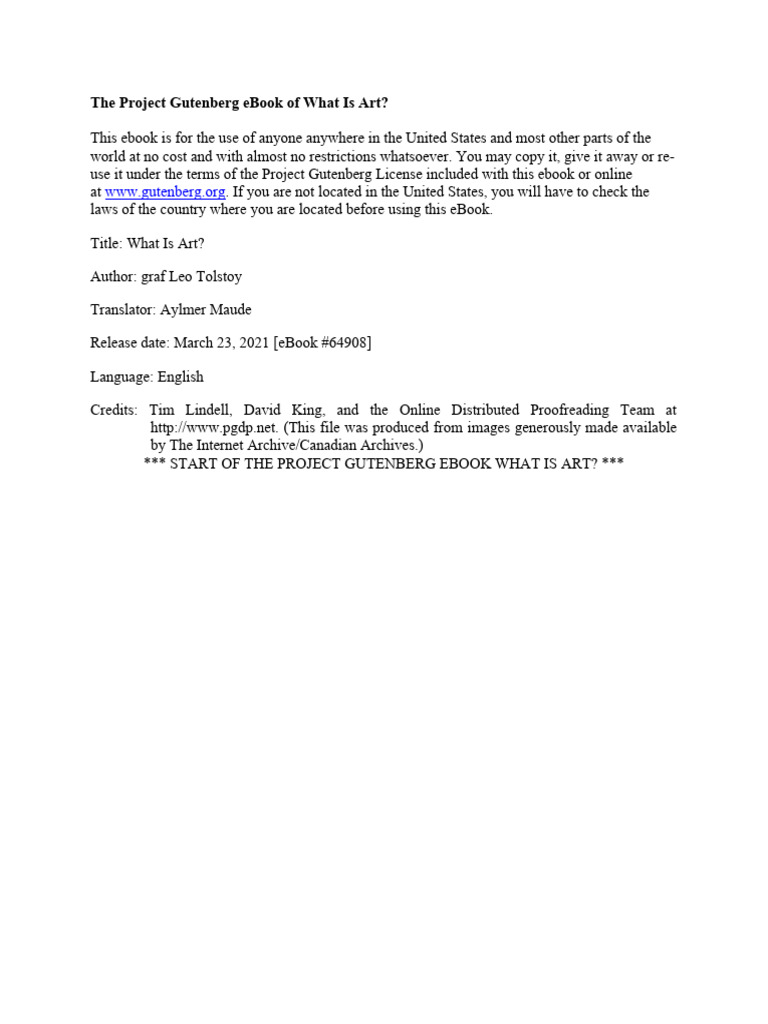 Tolstoy What Is Art PDF Feeling Beauty