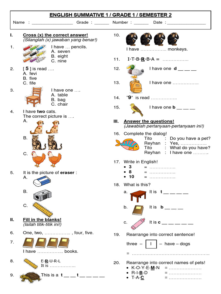 Sumatif 1 Kelas 1 Sd Pdf