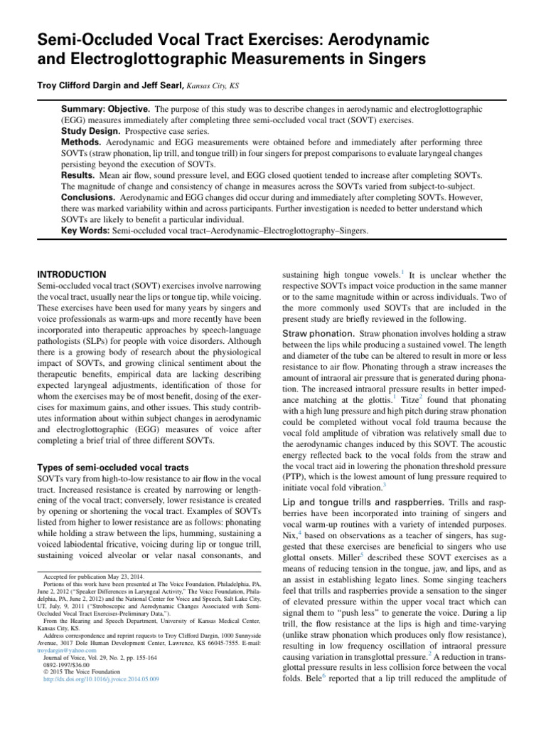 SOVT Exercises: Effects on Singers' Voice | PDF | Human Voice | Sound ...