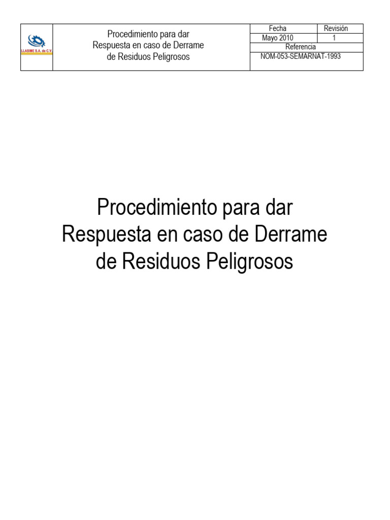 Procedimiento para Dar Respuesta en Caso de Derrame de Residuos ...