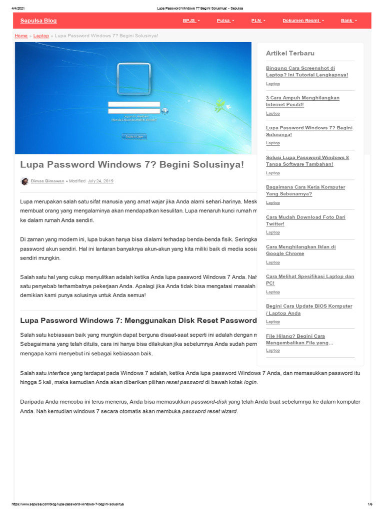 Cara Reset Password Windows 7 | PDF