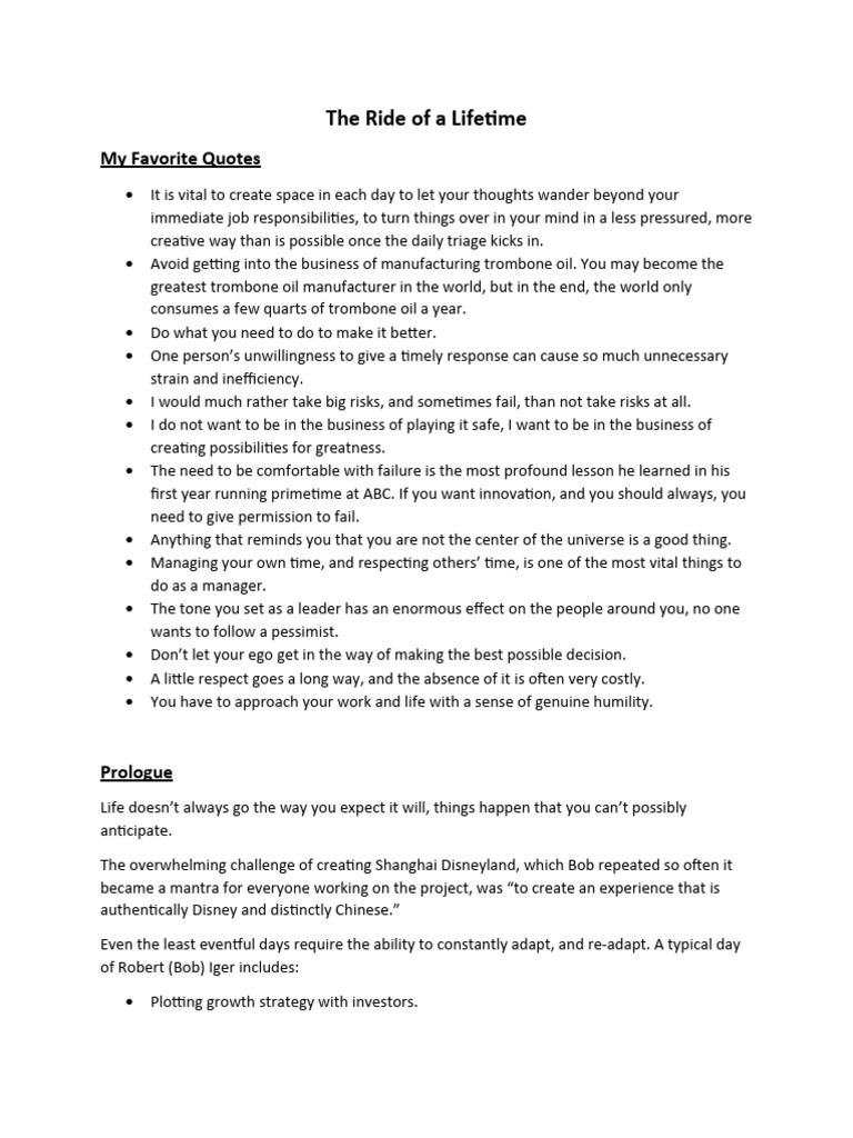 The Ride of A Lifetime (Summary) | PDF | Pixar