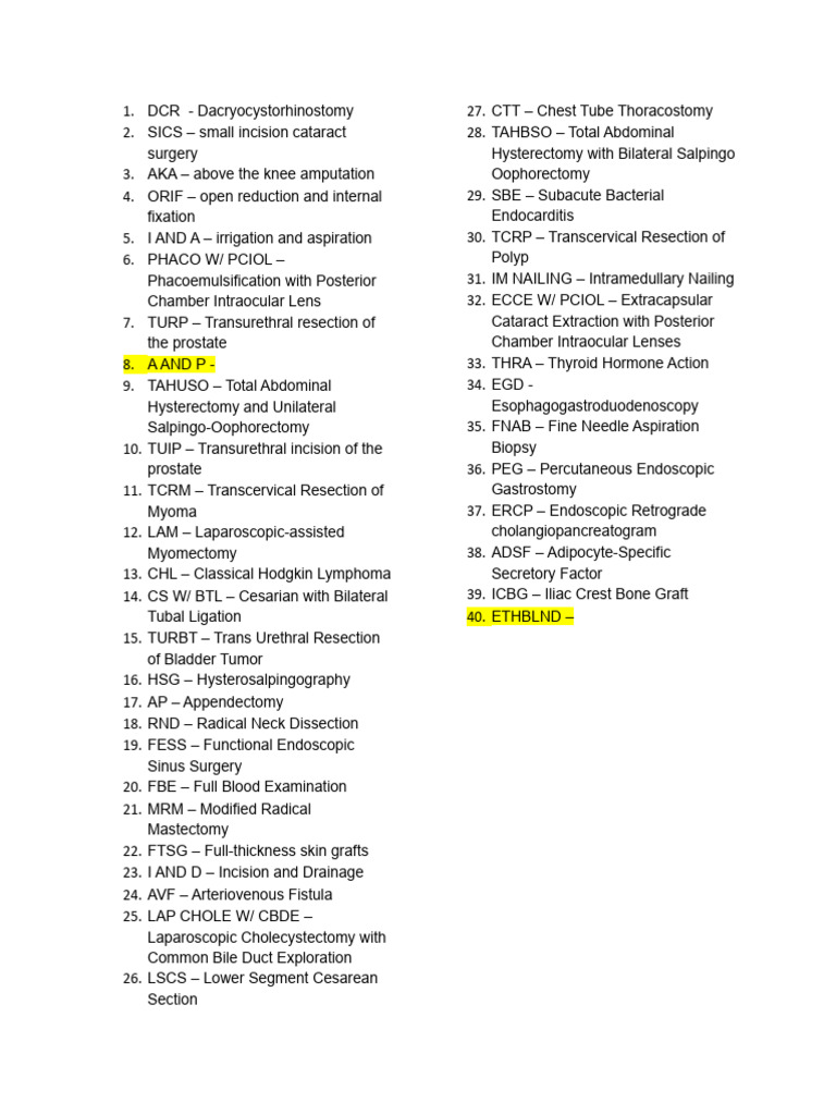 Abbreviation PDF Medical Specialties Medical Procedures