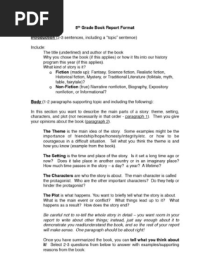 5th Grade Book Report Guidelines
