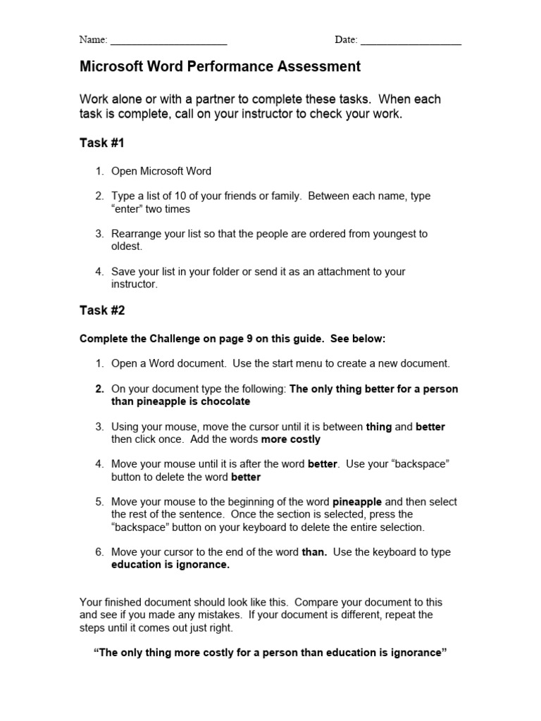 Microsoft Word Performance Assessment Guide | PDF | Career & Growth ...