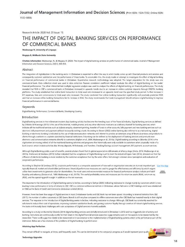 The Impact of Digital Banking Services On Performance of Commercial ...