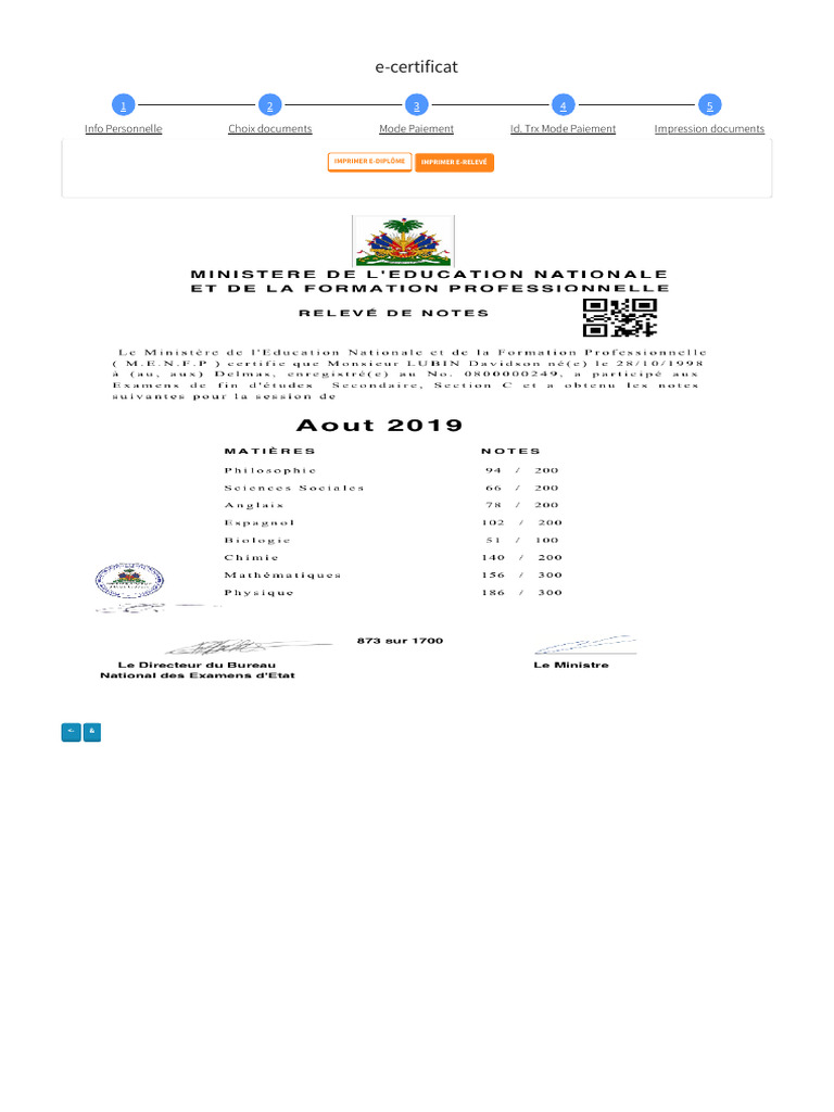 E-Certificat et Diplôme en Ligne MENFP | PDF