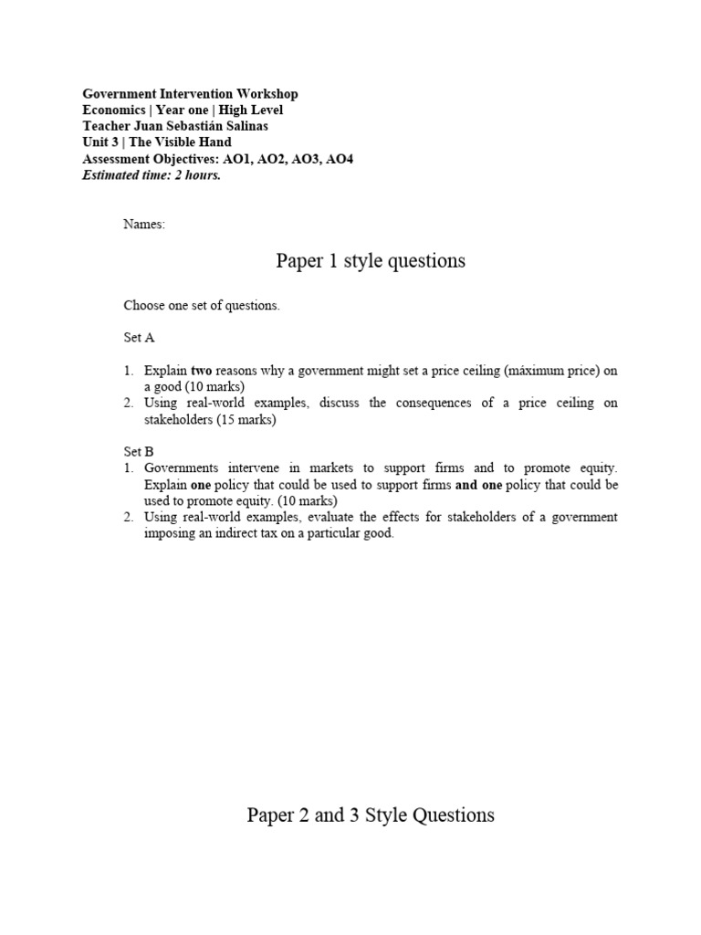 Paper 1 and Paper 3 Style Workshop - Government Intervention | PDF ...